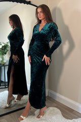 Hailey Green Velvet Asymmetric Wrap Midi Dress