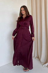 Kira Wrap Detail Maxi Shirt Dress Wine