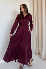 Kira Wrap Detail Maxi Shirt Dress Wine