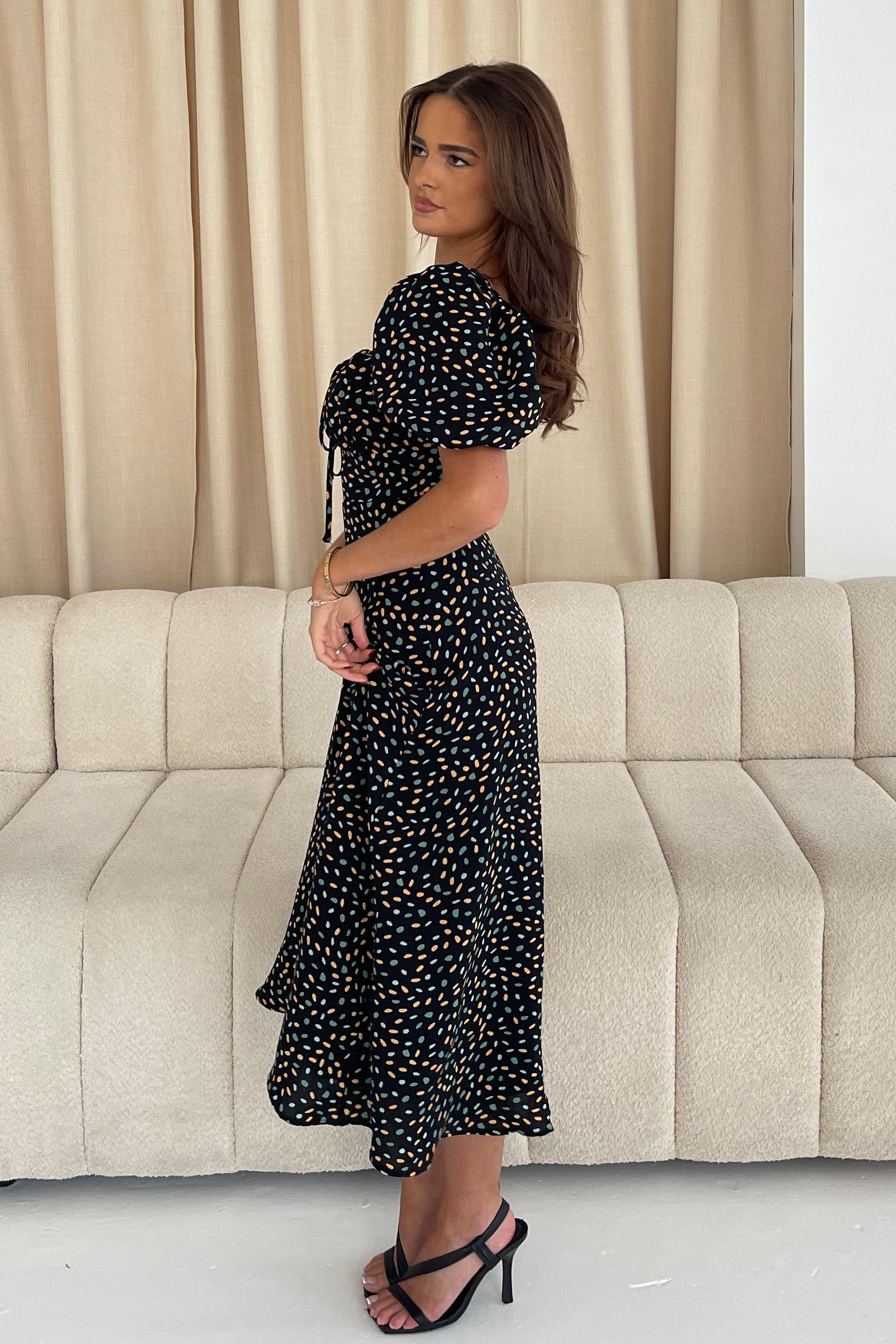 Jemima Square Neck Midi Dress Black Multi