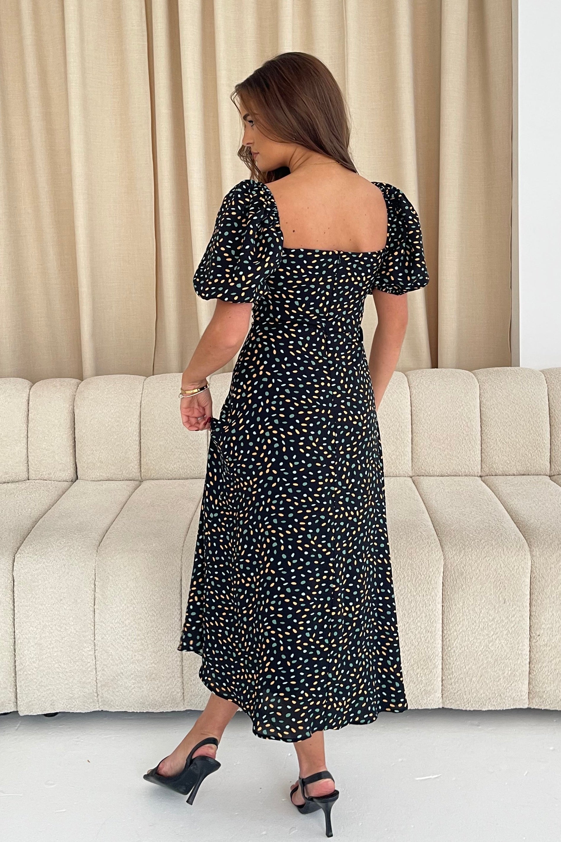 Jemima Square Neck Midi Dress Black Multi