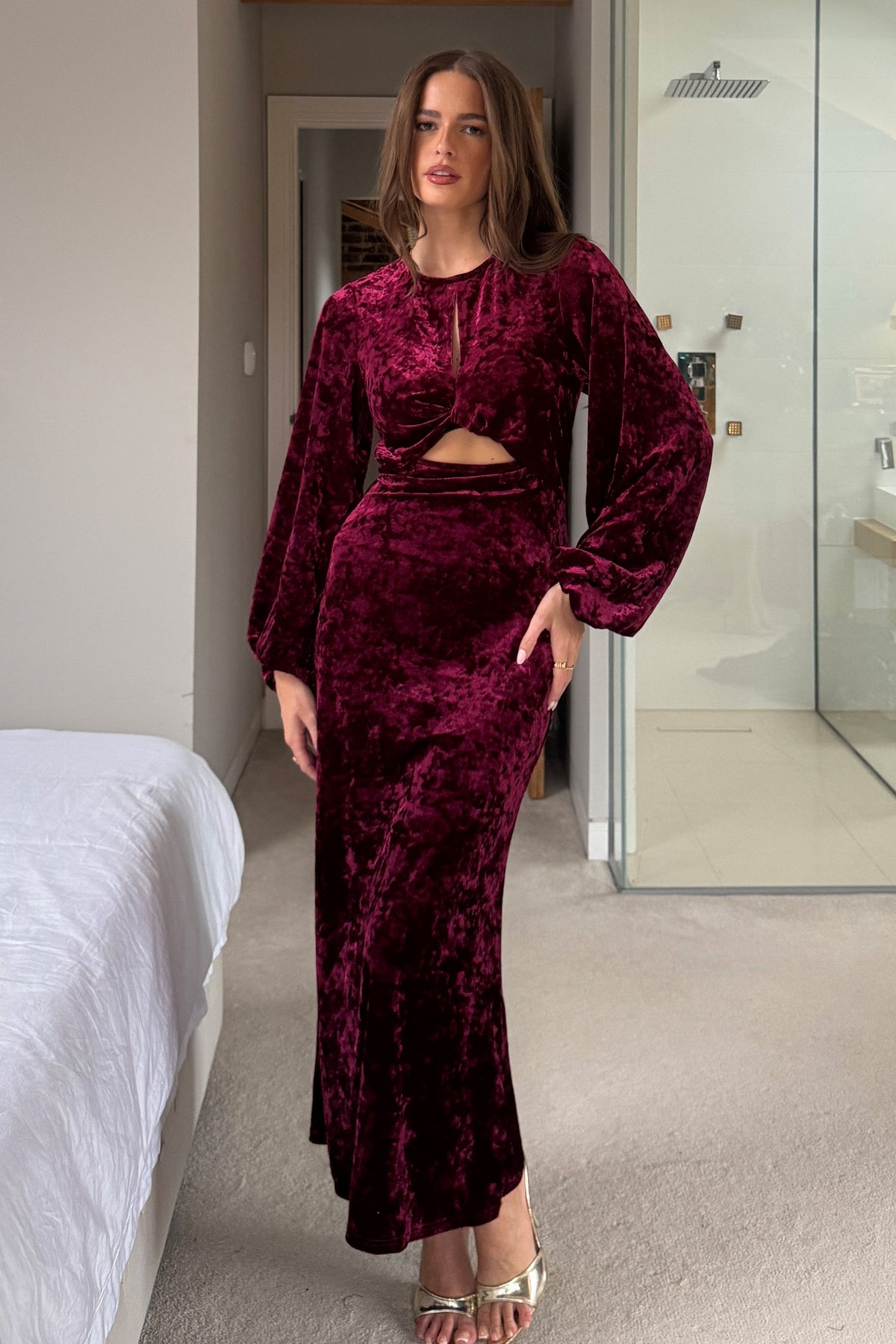 Clara Cutout Maxi Dress Wine Velvet