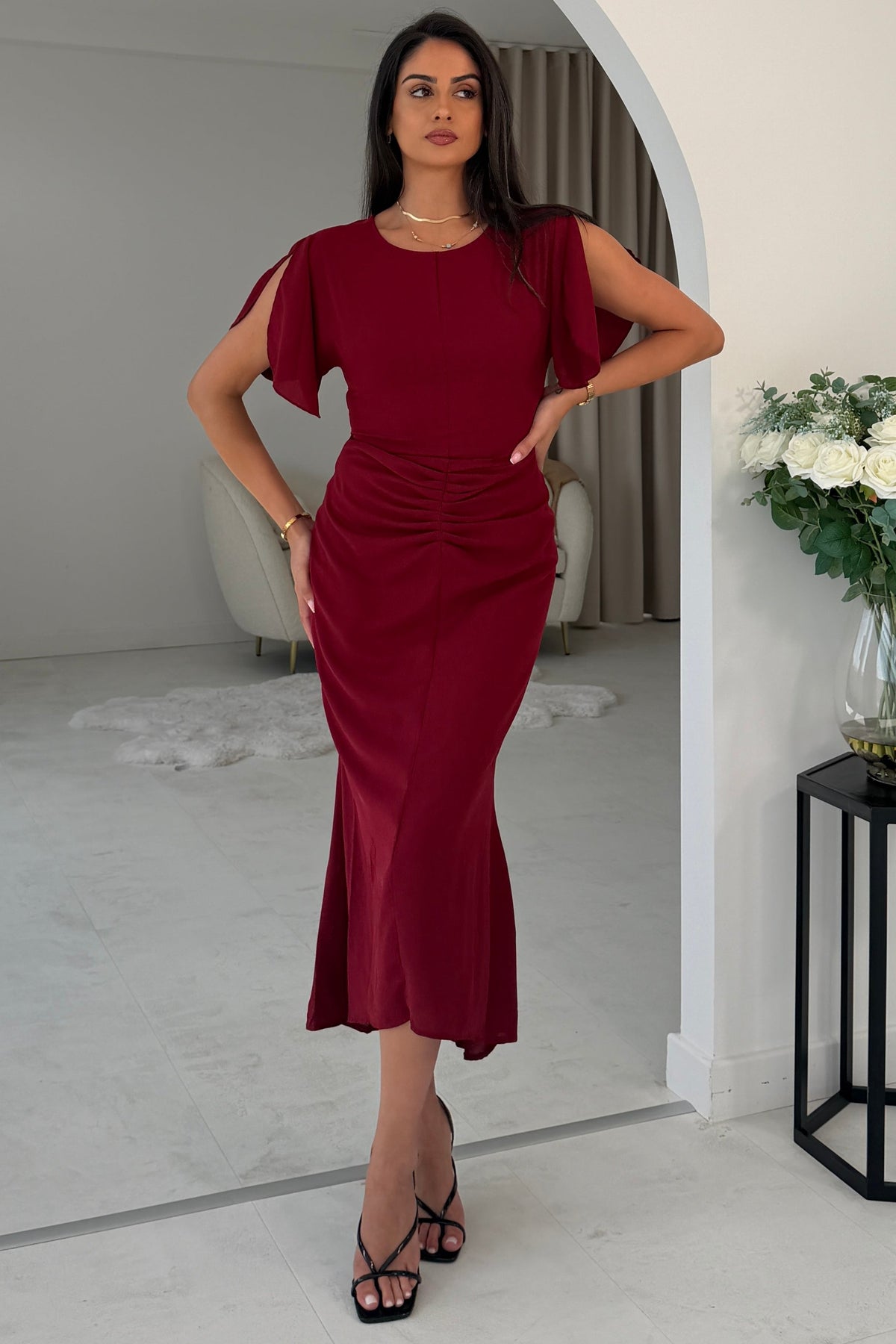 Cleo Berry Ruched Detail Midi Dress