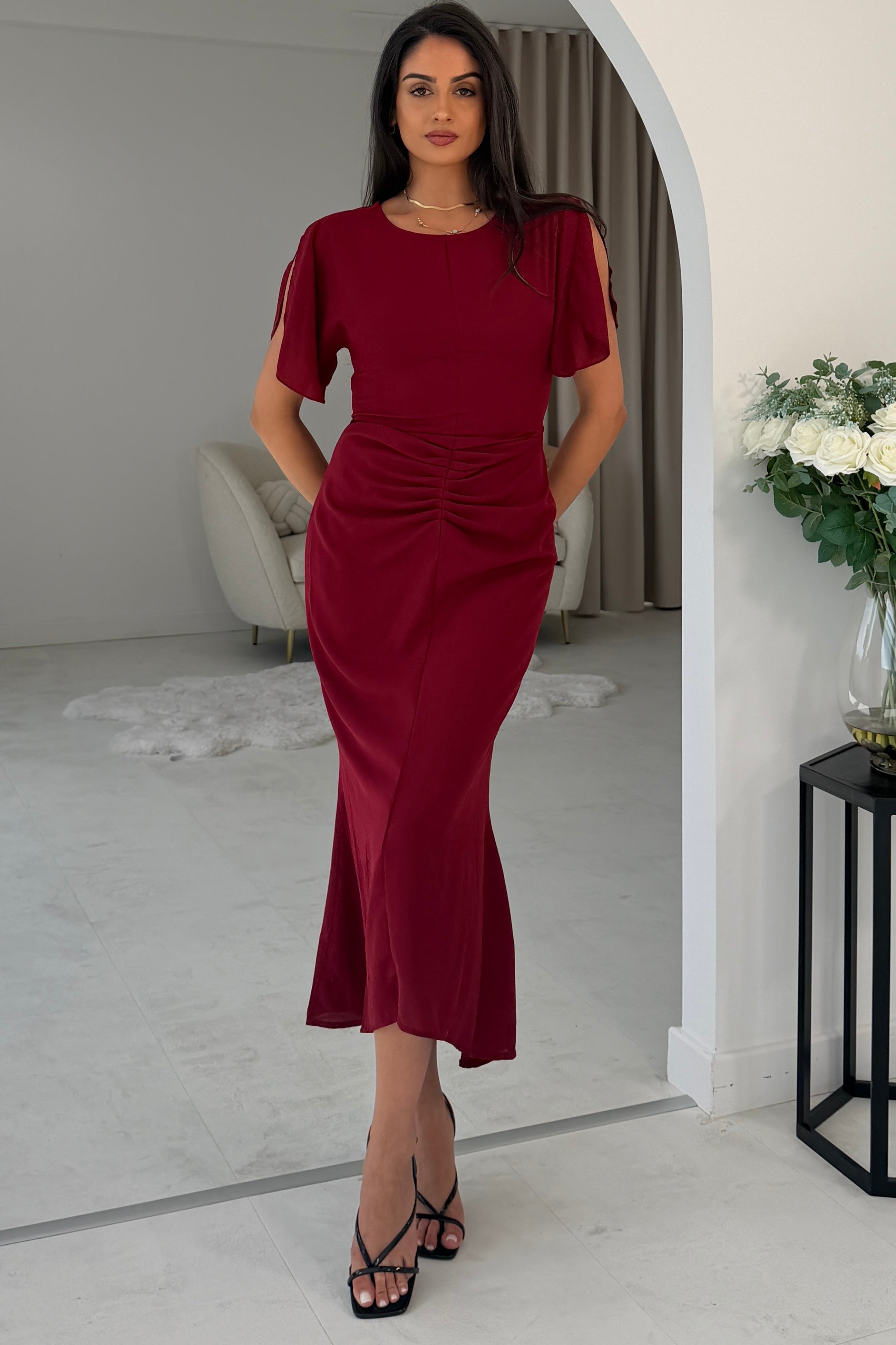 Cleo Berry Ruched Detail Midi Dress