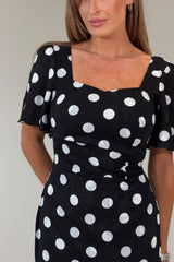 Heidi Spot Burnout Ruched Midi Dress