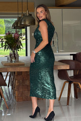 Donna Asymmetric Green Sequin Maxi Dress