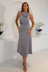 Kaz Cowl Neck Grey Midi Dress