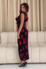 Ariana Asymmetric Red Floral Midi Dress