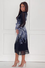 Harlow Purple Floral Belted Long Sleeve Midi Dress