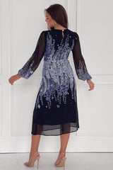 Harlow Purple Floral Belted Long Sleeve Midi Dress
