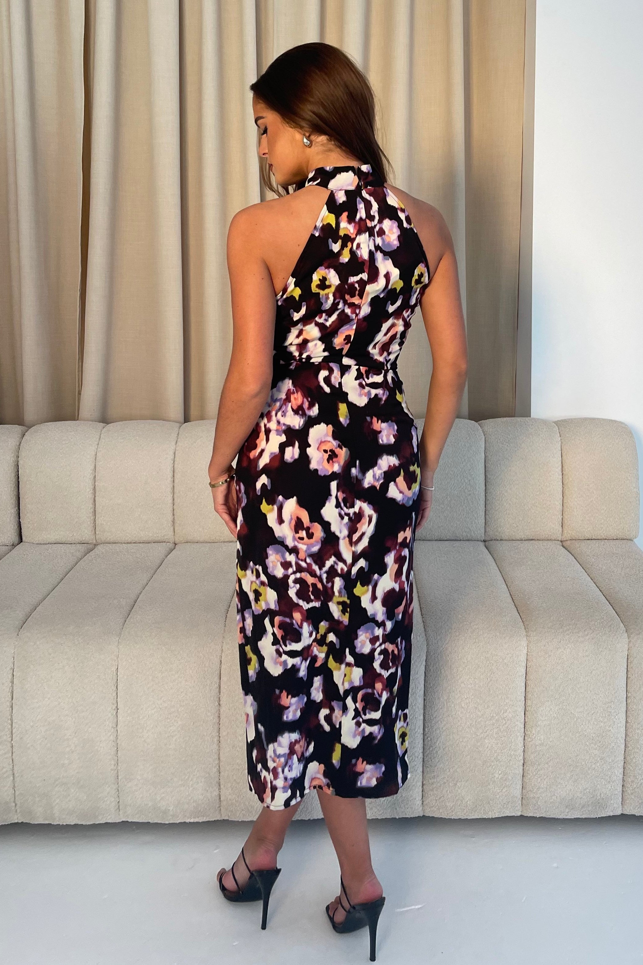 Alessia Halterneck Wrap Detail Midi Dress Floral