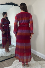 Erin Multi Shimmer Split Hem Frill Detail Maxi Dress