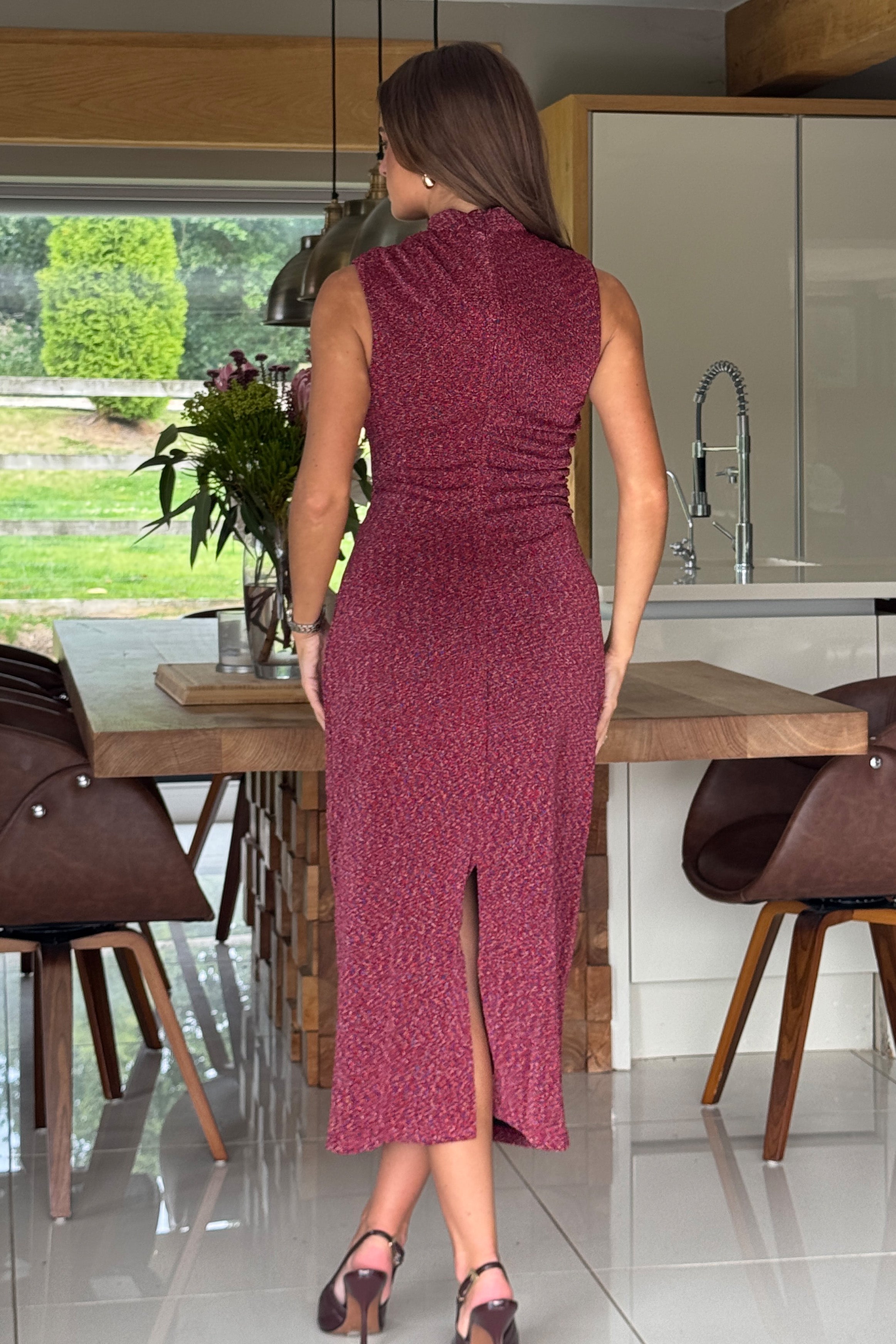 Calista Red Shimmer Maxi Dress