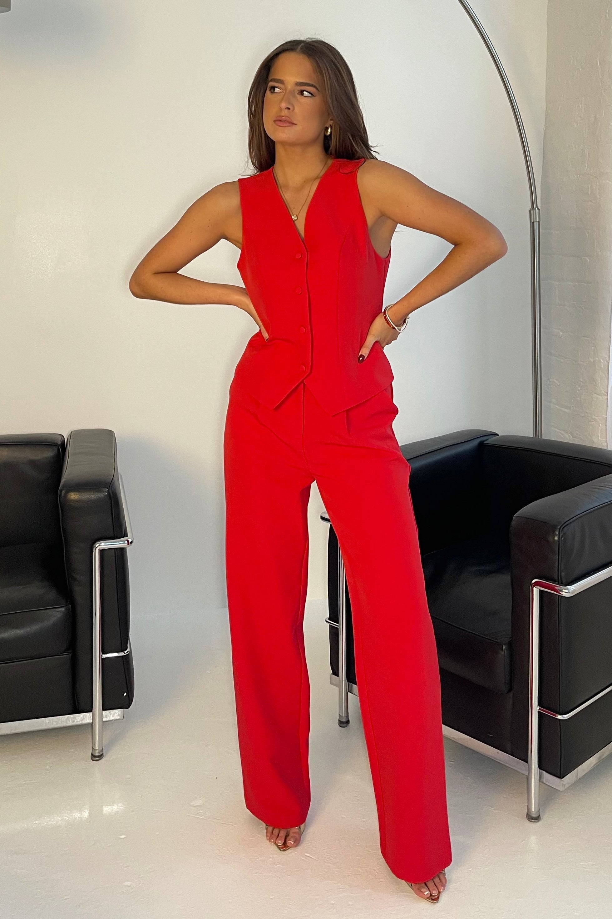 Bobbi Tailored Waistcoat Red