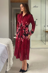 Everly Red Floral Shirt Midi Dress