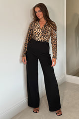 Casandra Leopart Sequin Wrap Front Jumpsuit