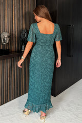 Heidi Floral Burnout Ruched Midi Dress Green