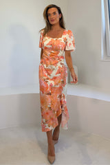 Heidi Floral Print Ruched Midi Dress