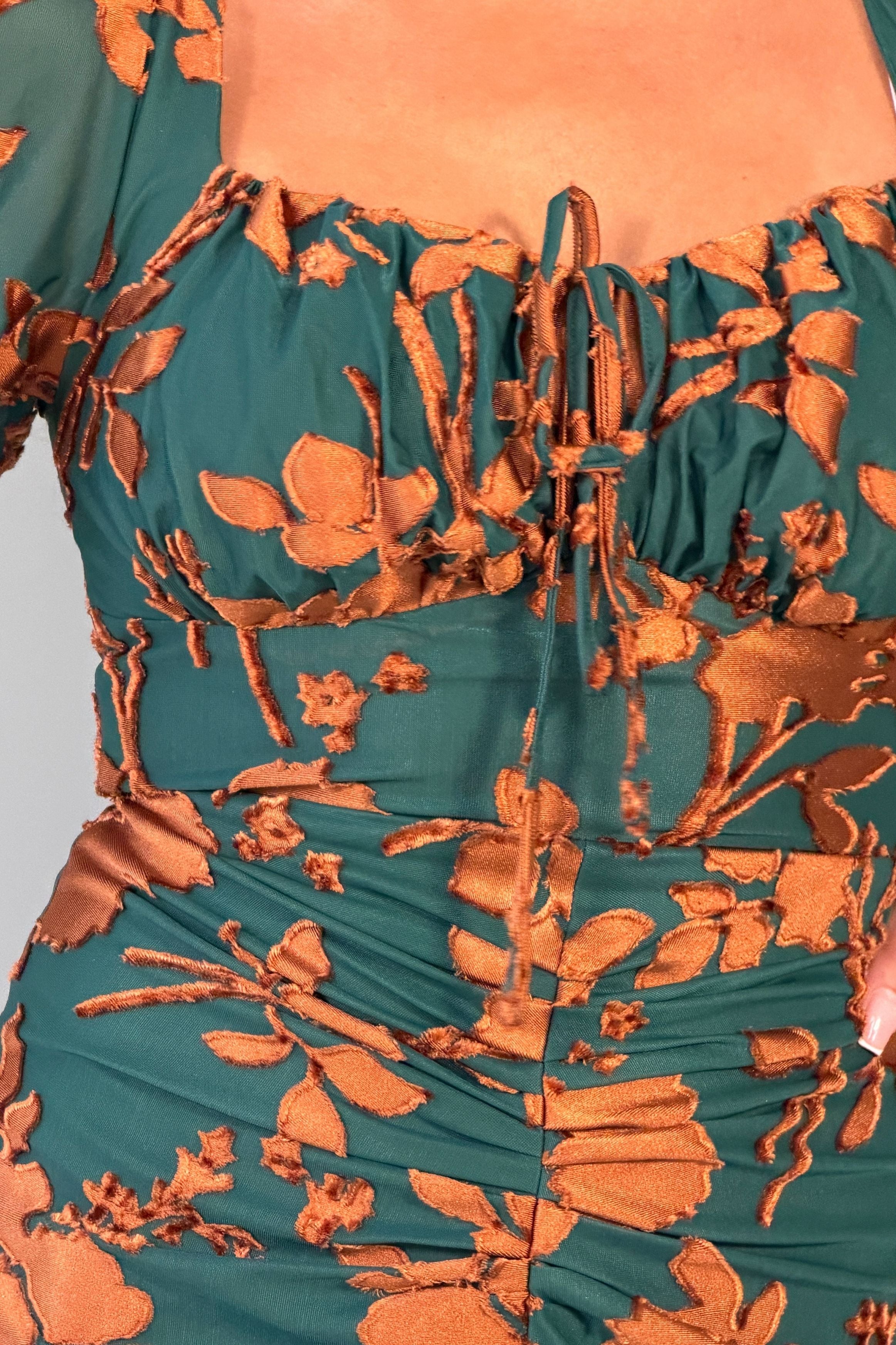 Dove Ruched Detail Midi Dress In Emerald Floral