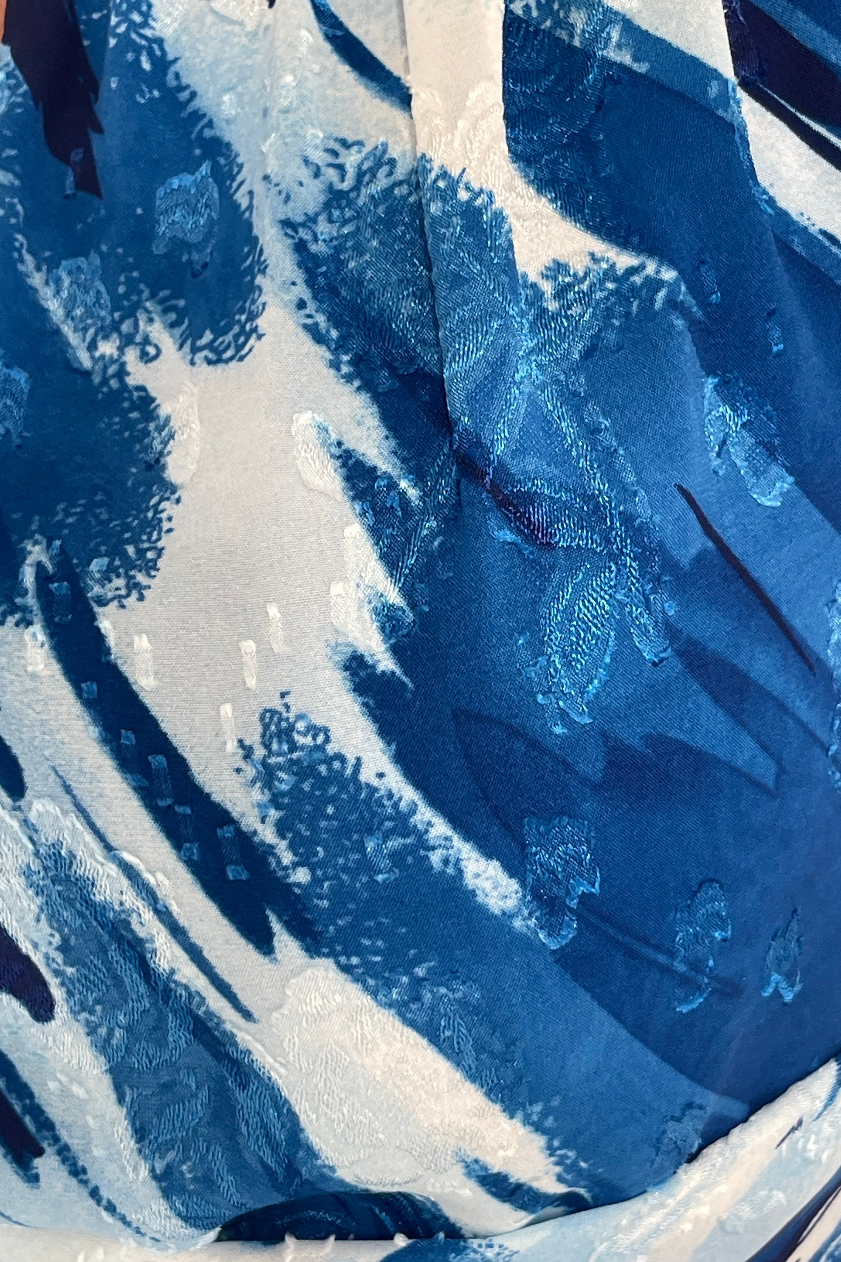 Bay Boat Neck Keyhole Detail Midi Dress Blue Burnout