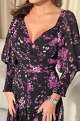 Cyra Puff Sleeve Wrap Neck Skater Mini Dress