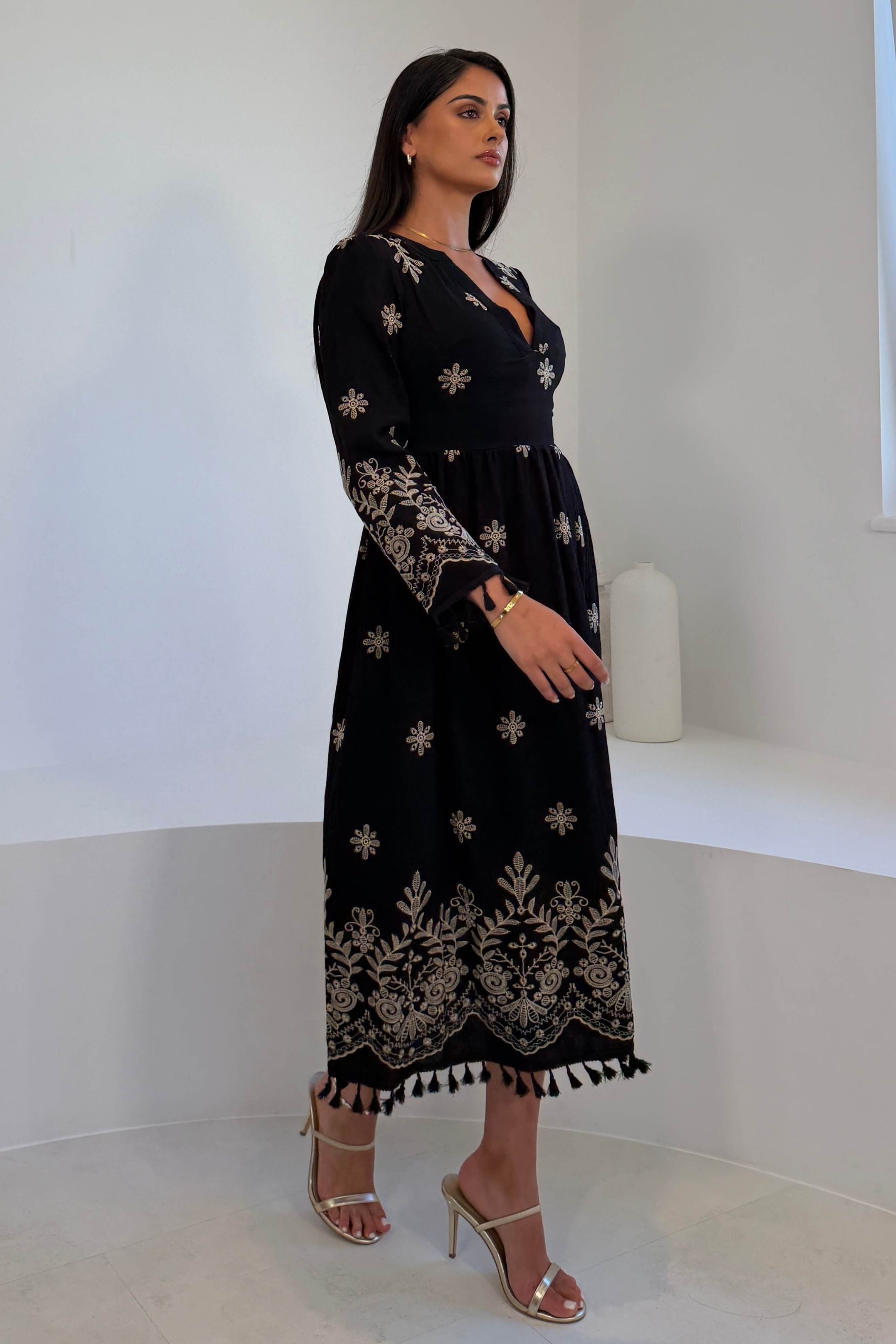 Enid Embroidered Maxi Dress Black