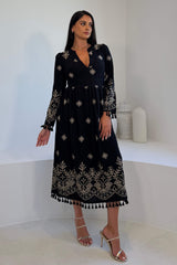 Enid Embroidered Maxi Dress Black