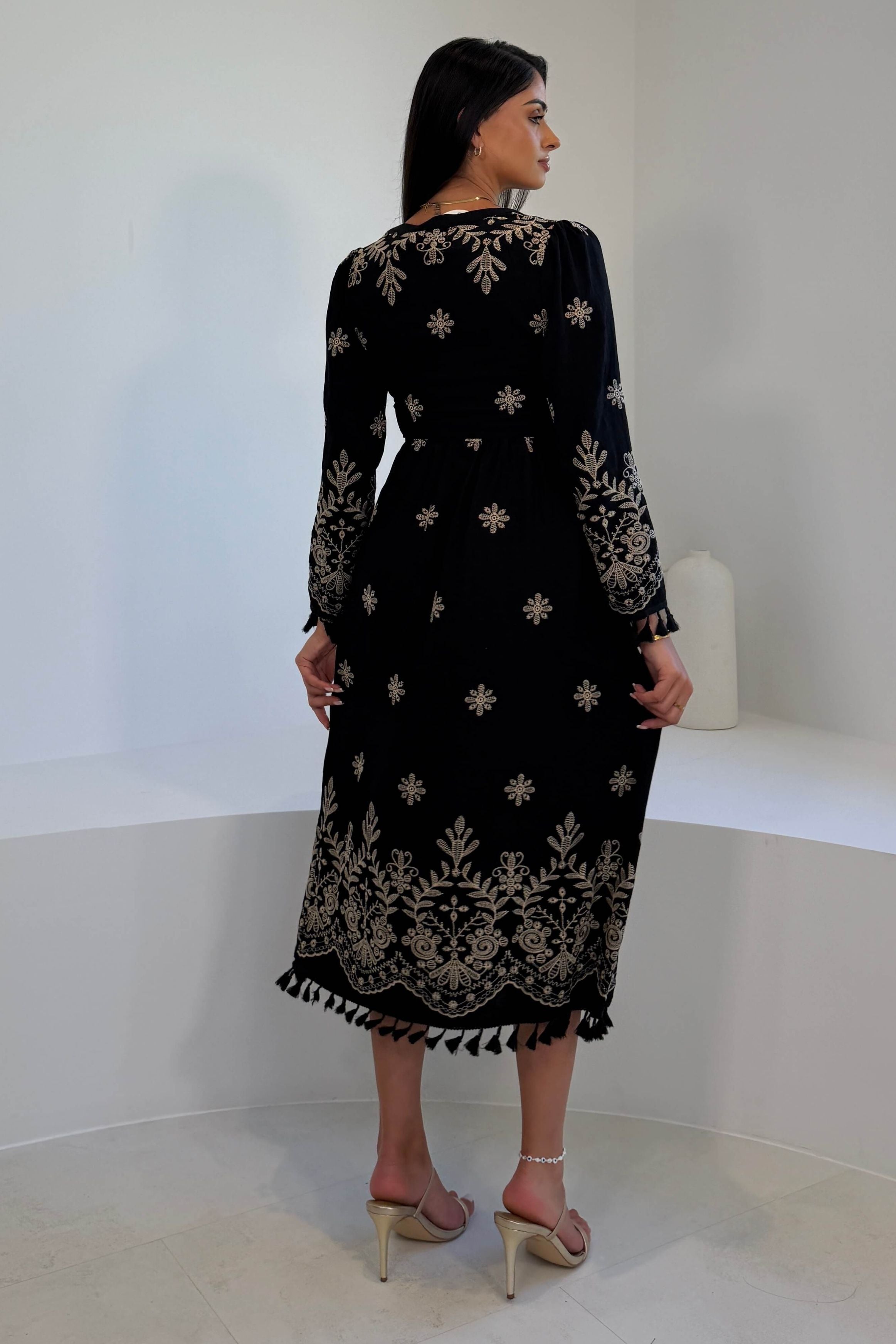 Enid Embroidered Maxi Dress Black
