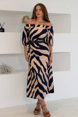 Kit Bardot Animal Print Midi Dress