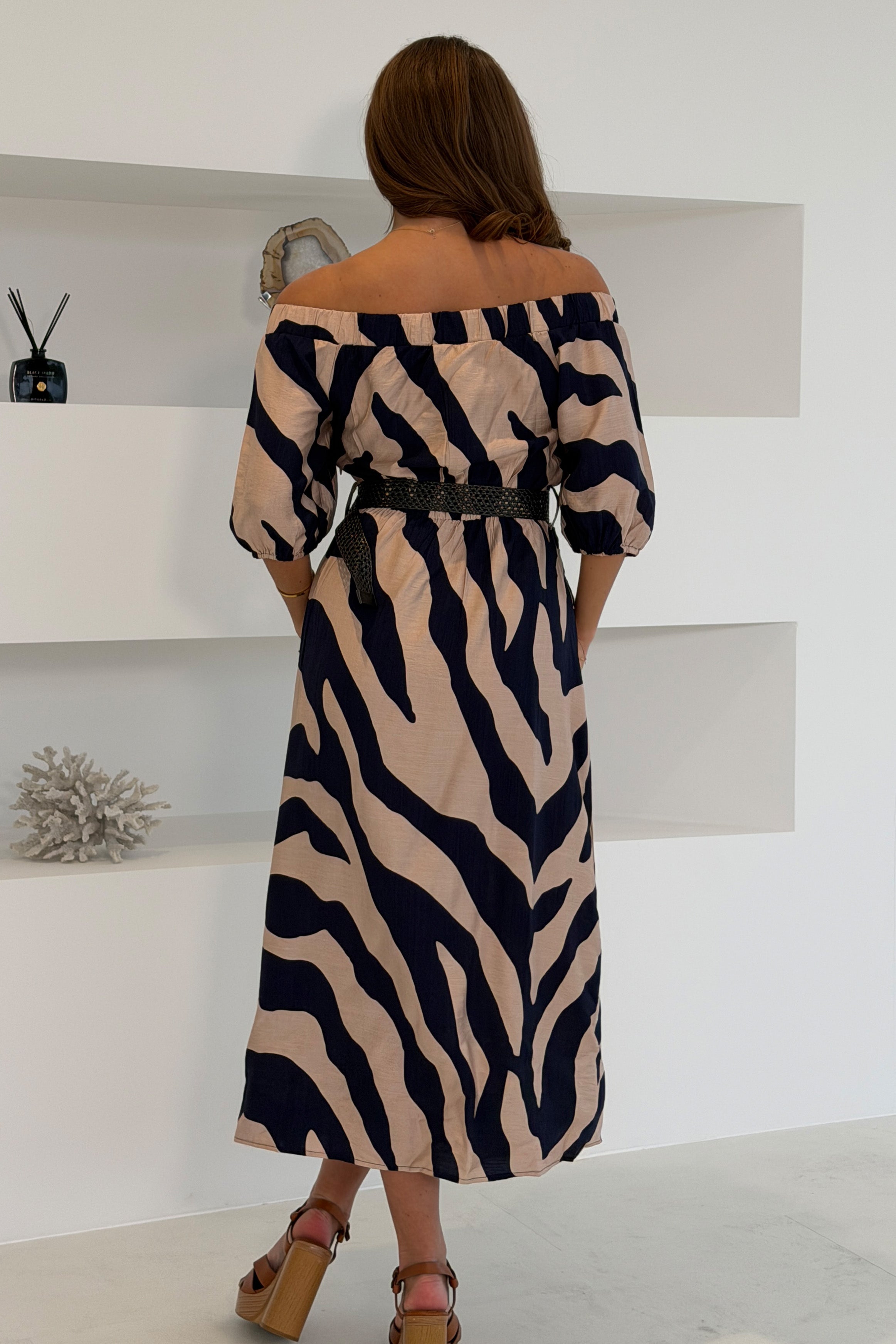 Kit Bardot Animal Print Midi Dress