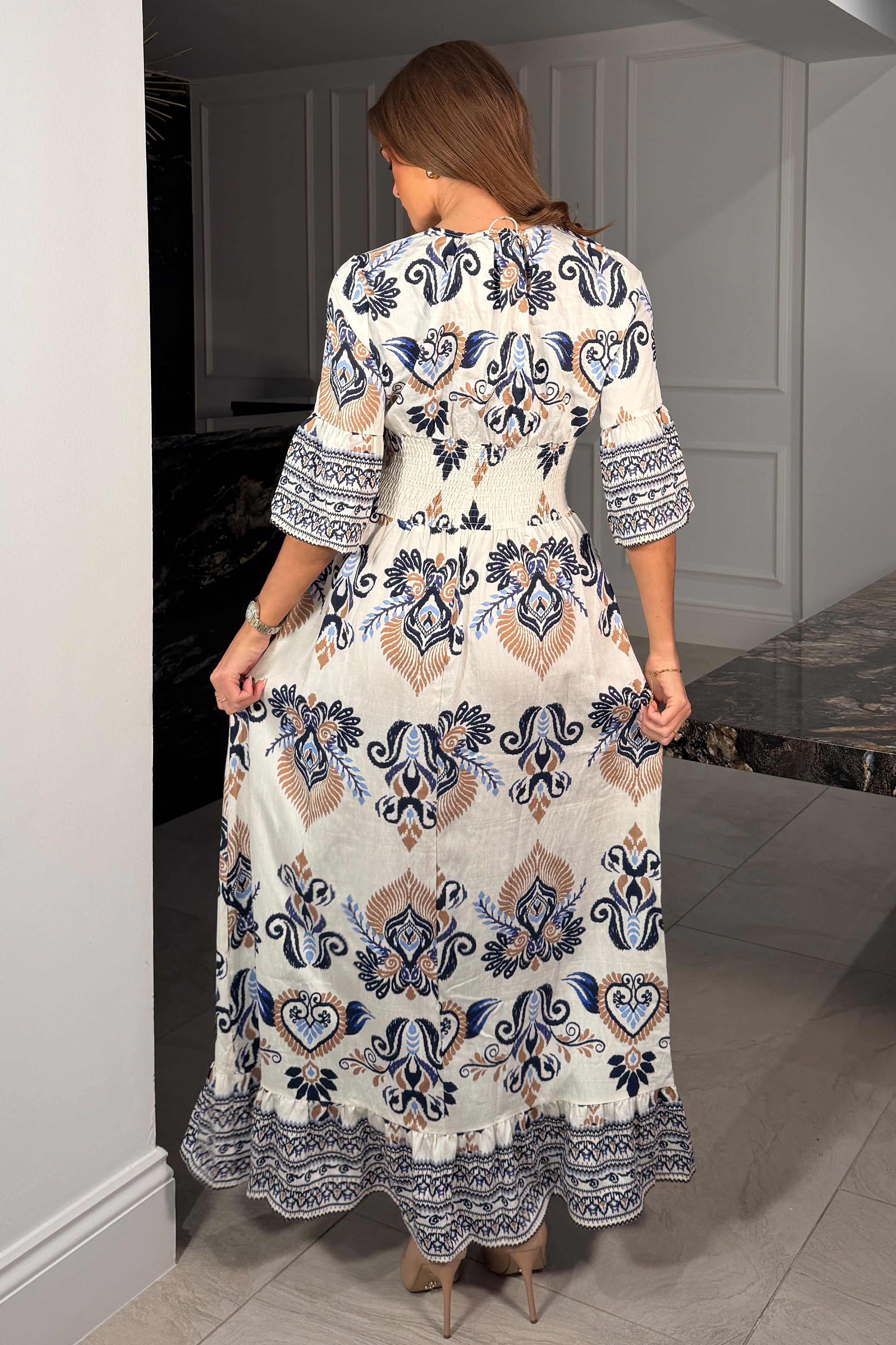 Dorothy Border Print Maxi Dress Blue