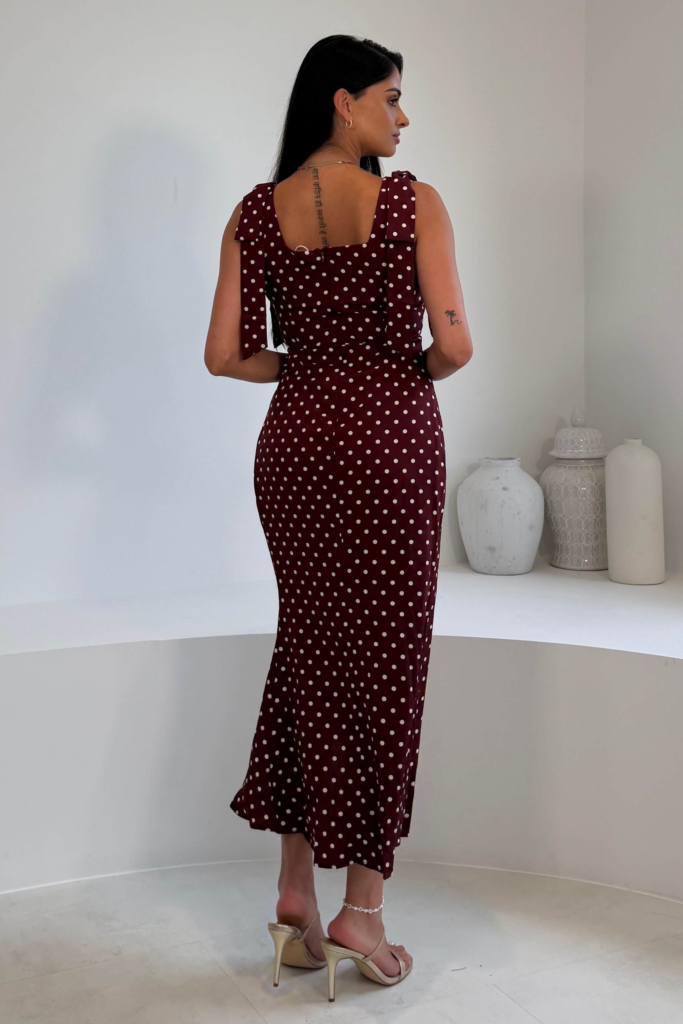 Jovi Tie Shoulder Square Neck Midi Dress Berry Spot