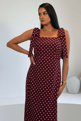 Jovi Tie Shoulder Square Neck Midi Dress Berry Spot