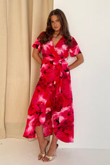 Farrah Pink Floral Frill Detail Maxi Dress