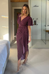 Drew Puff Sleeve Wrap Front Midi Dress Berry Spot