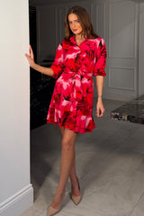 Ashton Pink Floral Frill Mini Dress