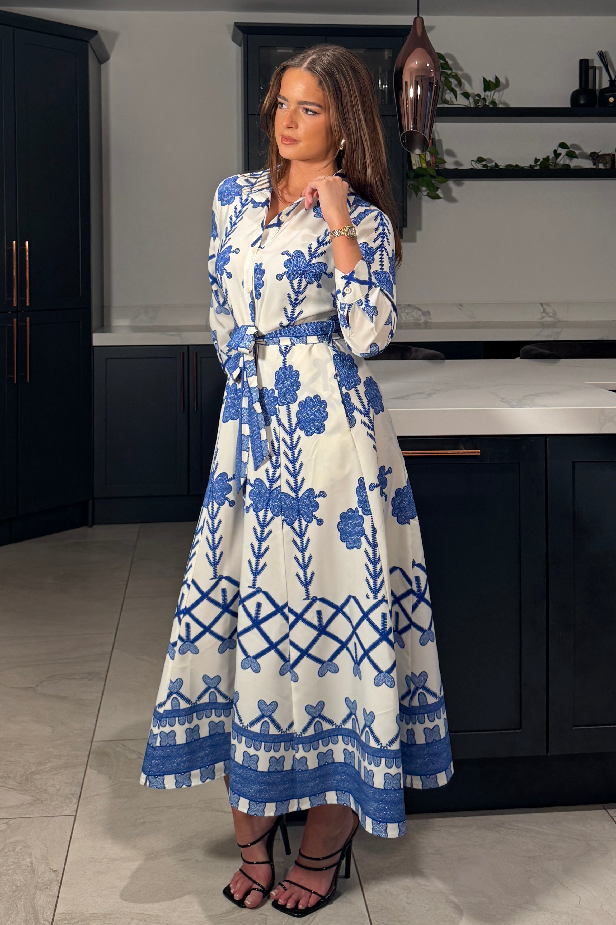 Angela Blue Floral Shirt Maxi Dress