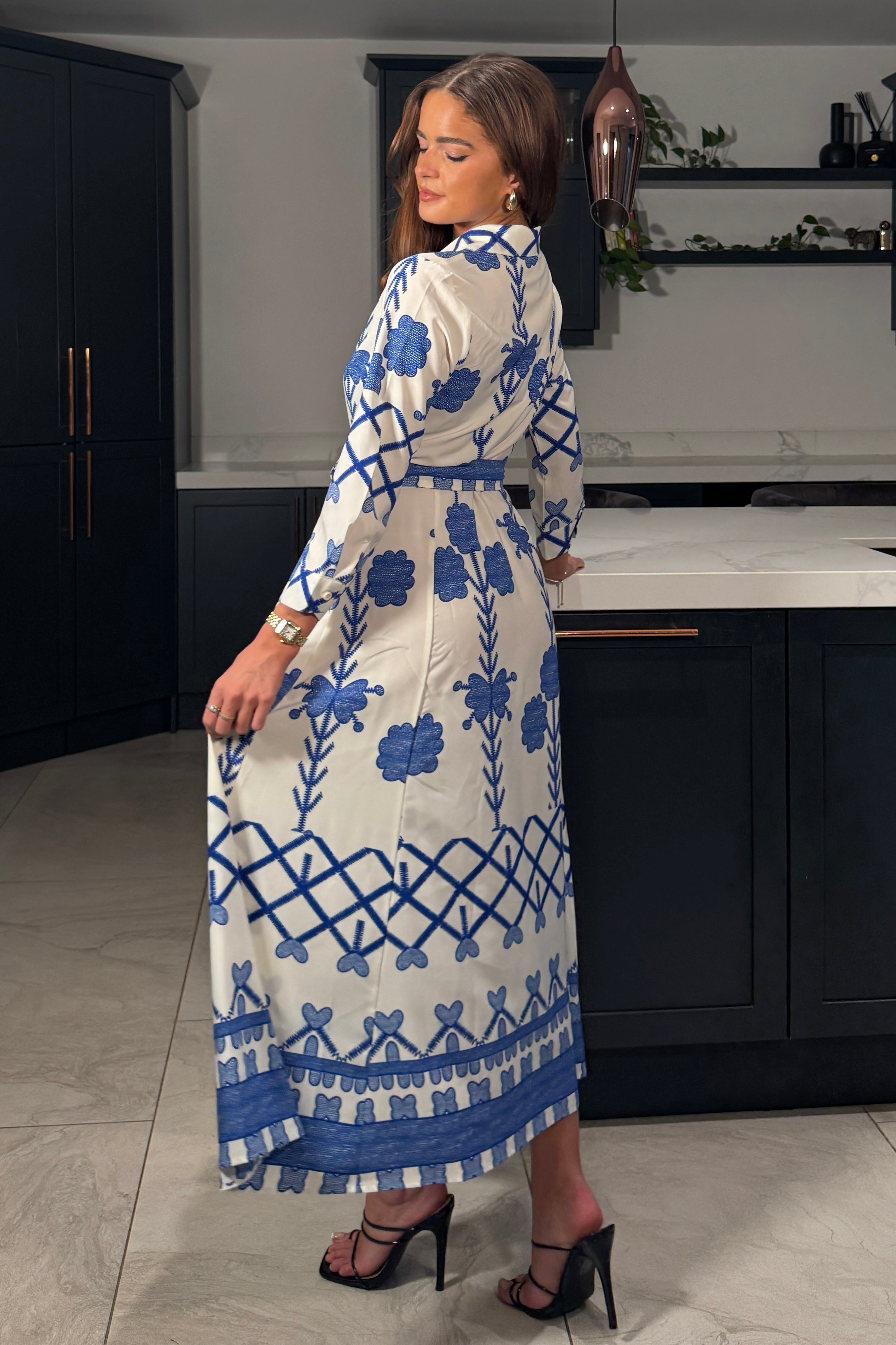 Angela Blue Floral Shirt Maxi Dress