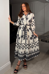 Angela Black Floral Shirt Maxi Dress