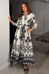 Angela Black Floral Shirt Maxi Dress