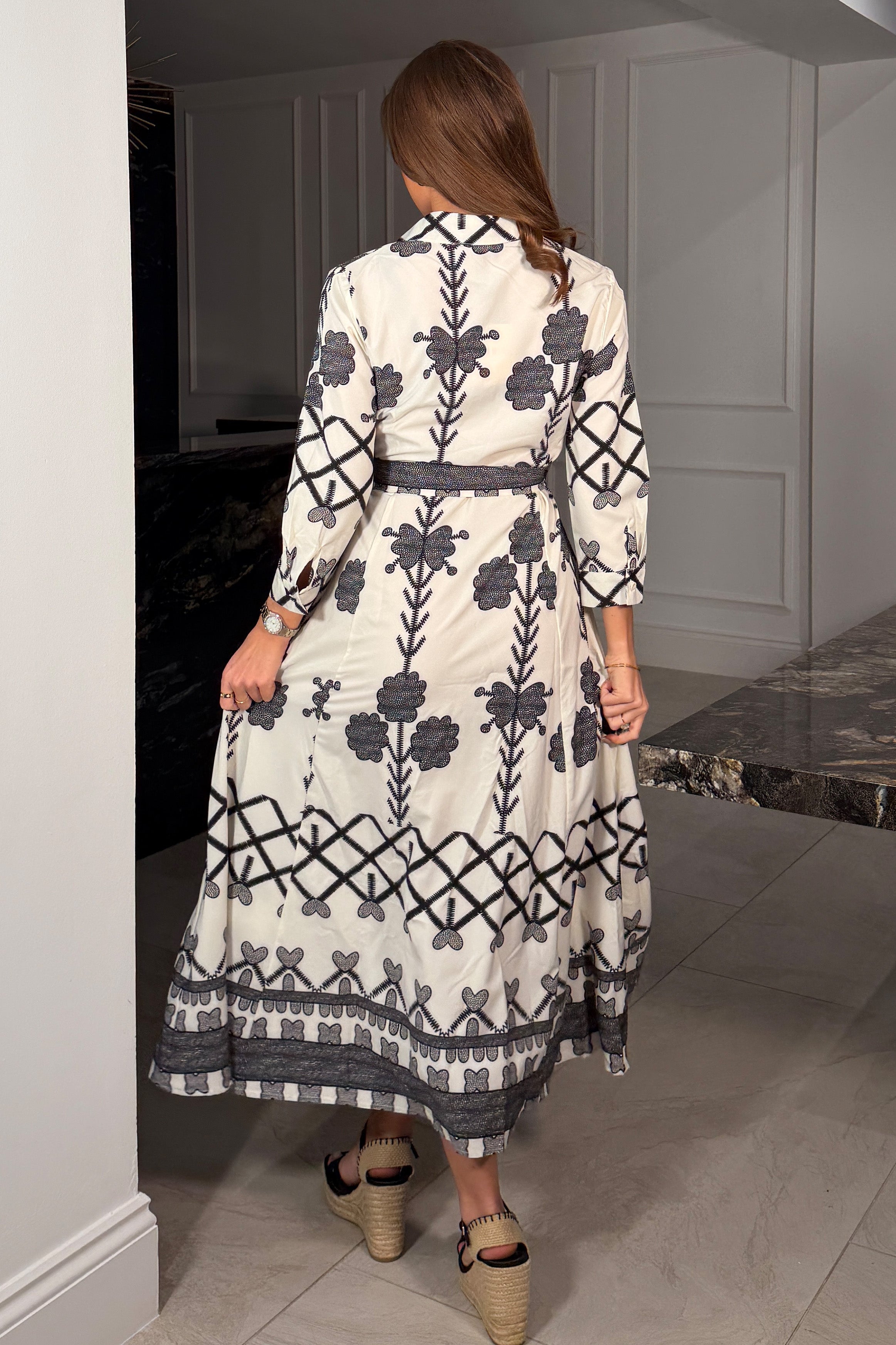 Angela Black Floral Shirt Maxi Dress