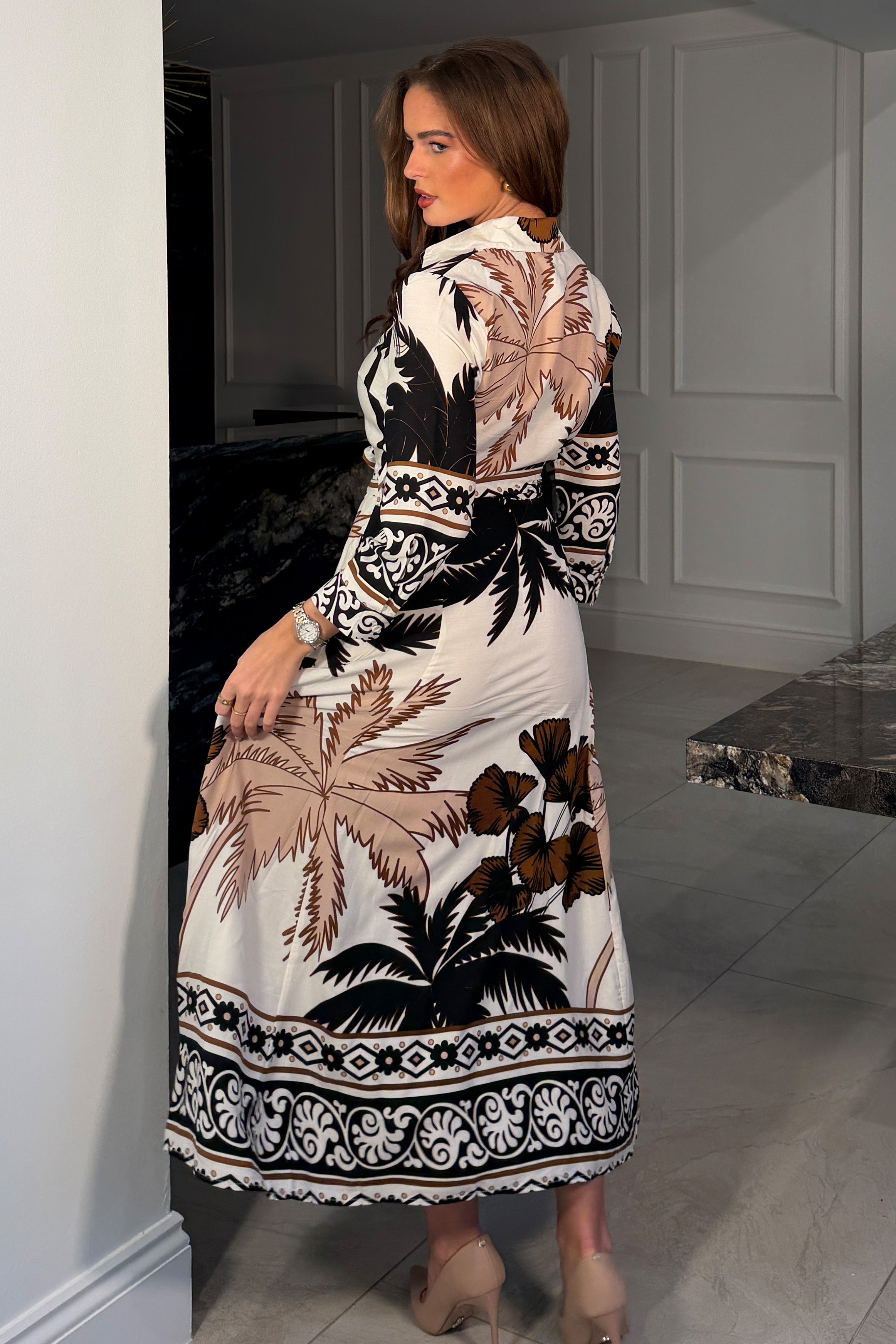 Angela Palm Print Shirt Maxi Dress