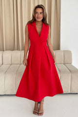 Cameron Collared Tailored Shirt Dress Red