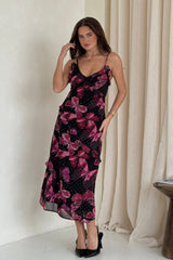 Ainsley Frill Detail Diamond Butterfly Print Midi Dress Black