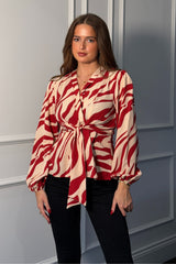 Brooke Red Animal Print Tie Front Top