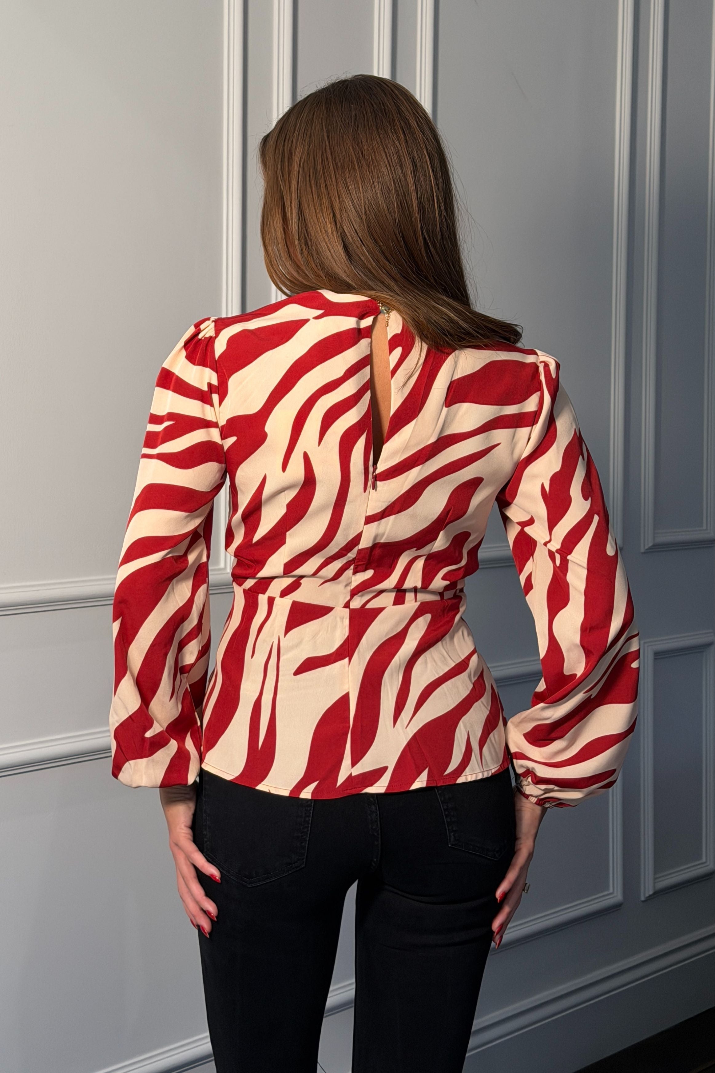 Brooke Red Animal Print Tie Front Top