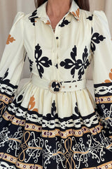 Holland Border Print Shirt Mini Dress Cream