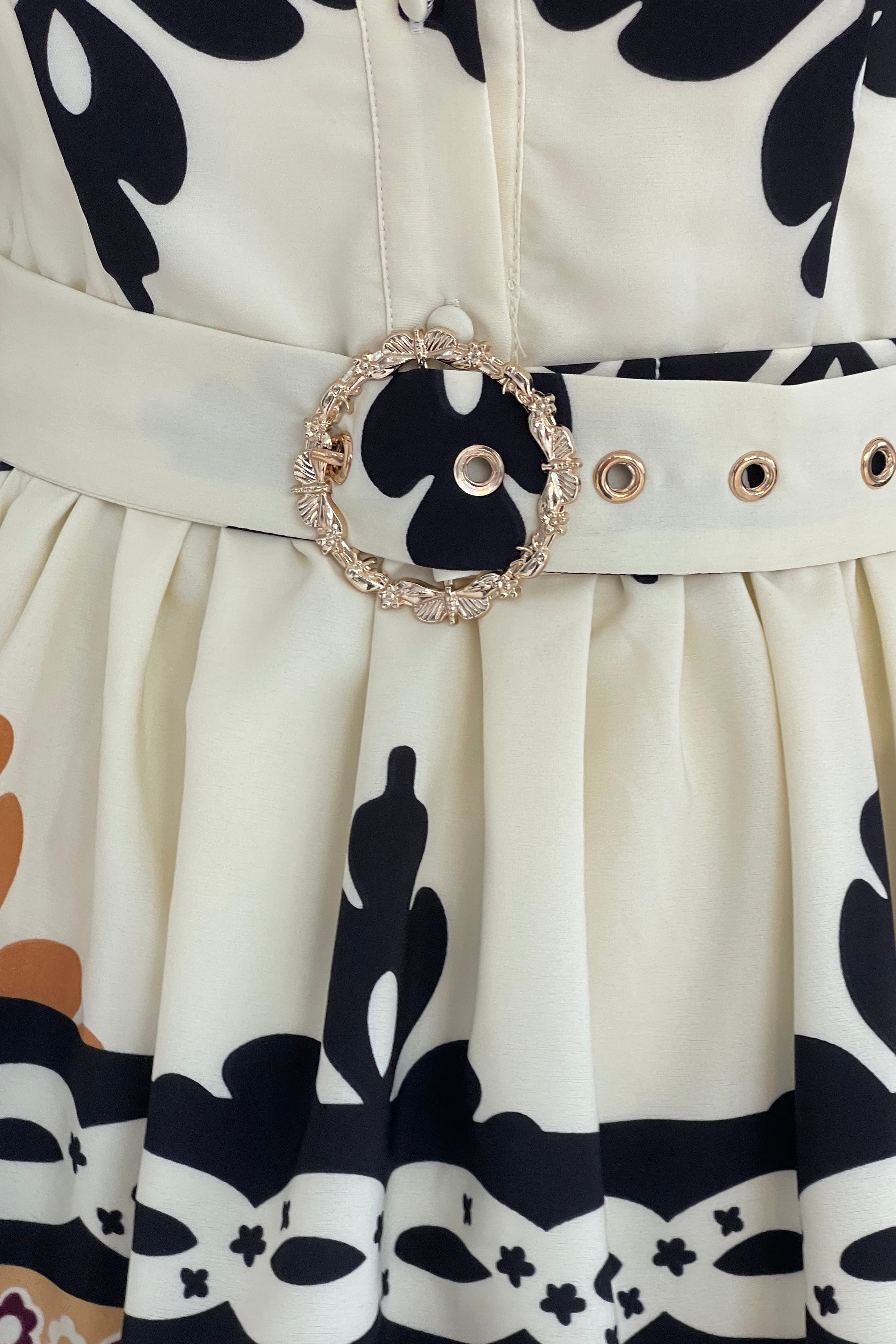 Holland Border Print Shirt Mini Dress Cream