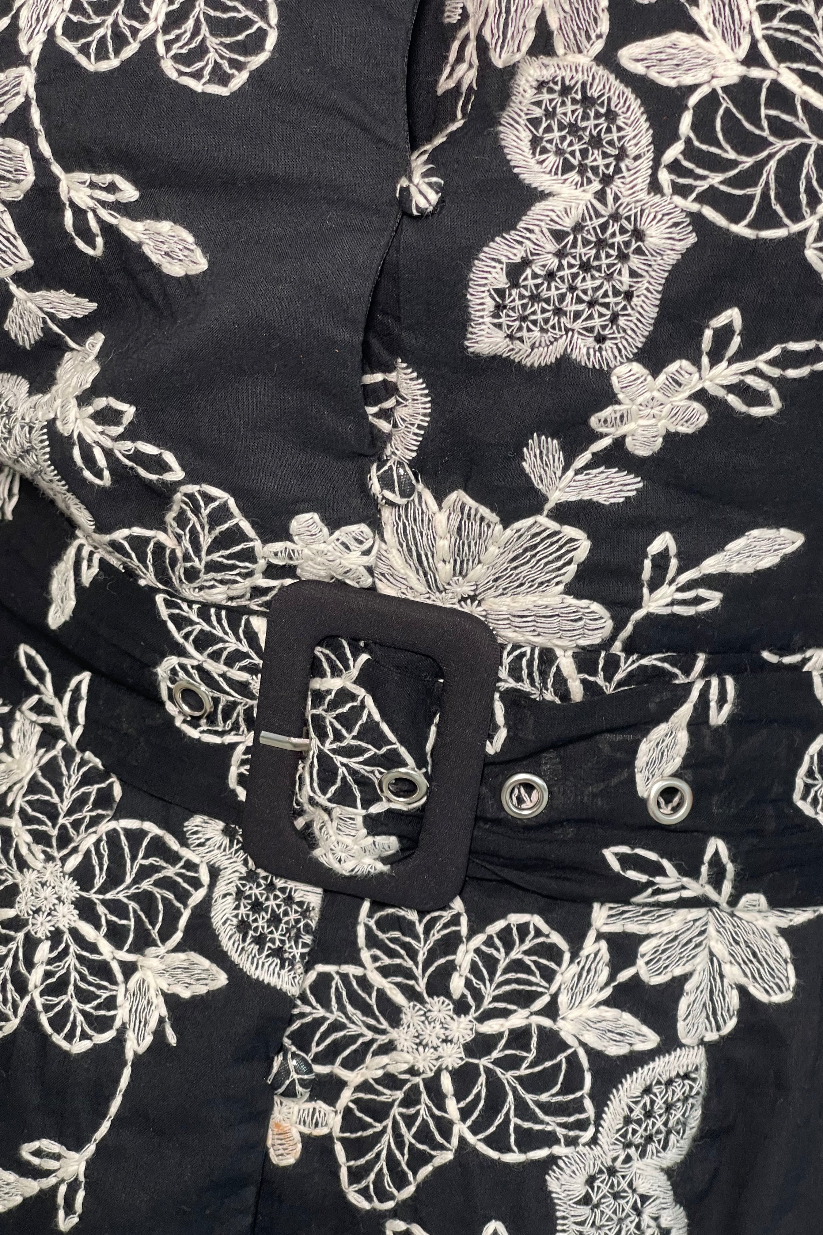 Cordelia Floral Embroidery Midi Dress Black