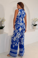 Cara Viscose Blend Printed Trouser In Cobalt